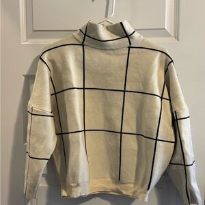 Chicwish Cream Mockneck Sweater with Black Grid